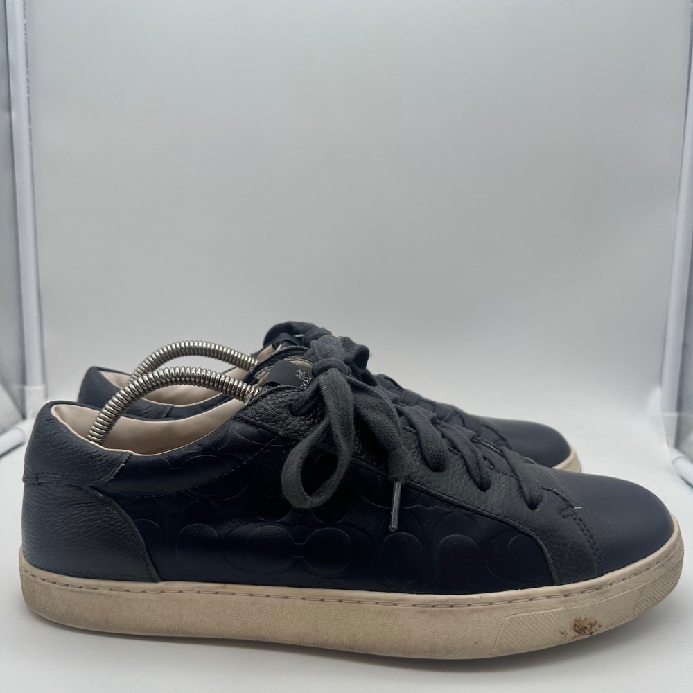Coach Men's Size 11 Leather Shoes Blue Monogram Pattern Low Top FG3838